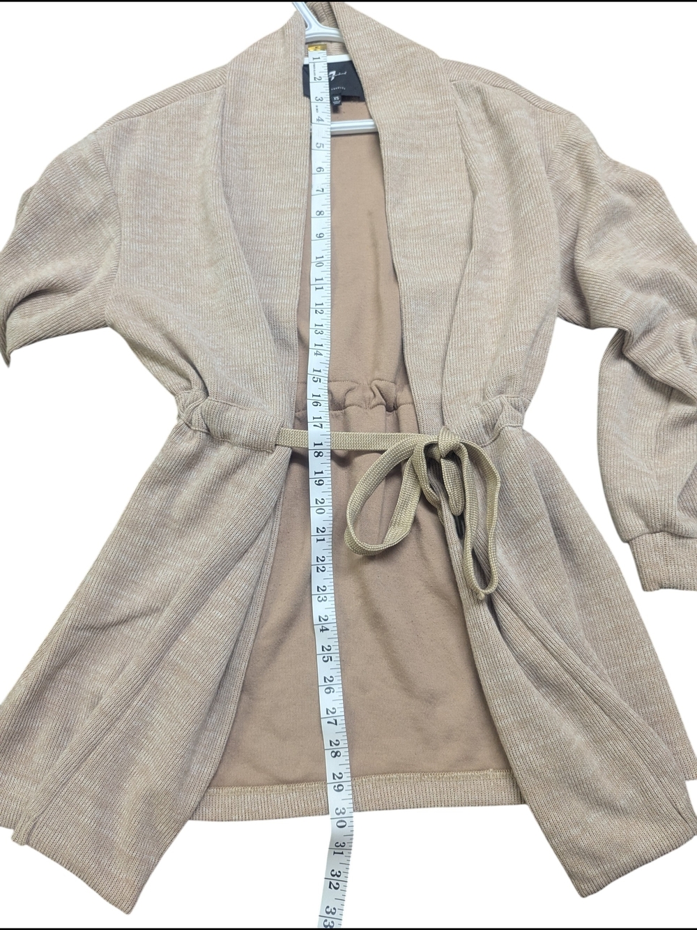 7 For All Mankind Beige Tie Waist Cardigan XS Soft Knit Cozy Chic - Picture 9 of 12